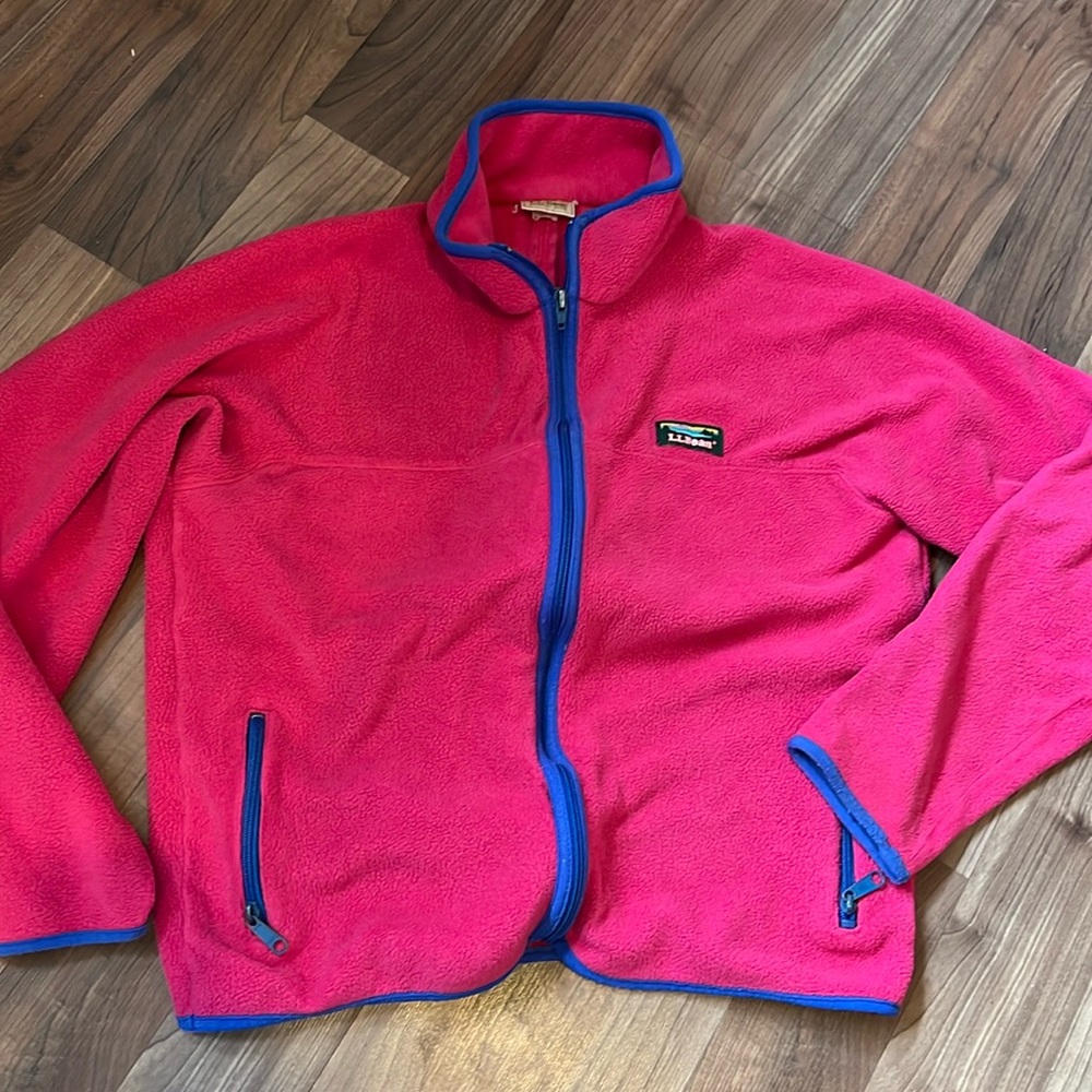 LL Bean Vtg Fleece Full Zip Jacket Sweatshirt pink USA Made woman’s small